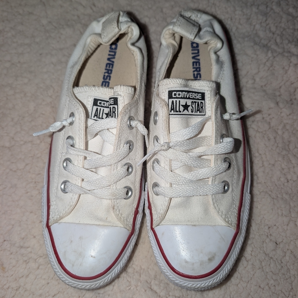 Converse Slip On White Sneakers with Red Trim